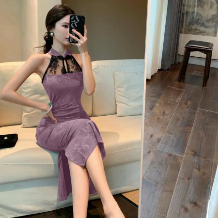 FA52015# 新中式改良旗袍百搭无袖百搭提花拼接蕾丝修身显瘦连衣裙 服裝批發女裝批發服飾貨源