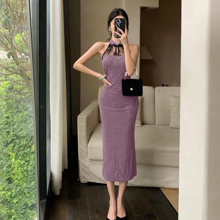 FA52015# 新中式改良旗袍百搭无袖百搭提花拼接蕾丝修身显瘦连衣裙 服裝批發女裝批發服飾貨源