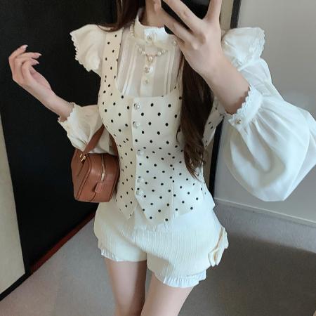 FA52020# 复古蕾丝花边衬衫小香风短裤套装 服裝批發女裝批發服飾貨源