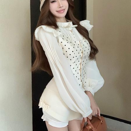 FA52020# 复古蕾丝花边衬衫小香风短裤套装 服裝批發女裝批發服飾貨源