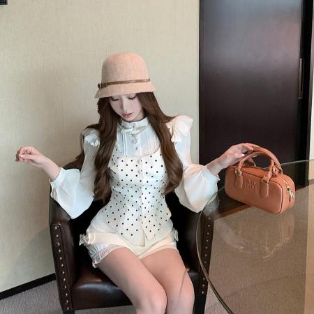 FA52020# 复古蕾丝花边衬衫小香风短裤套装 服裝批發女裝批發服飾貨源