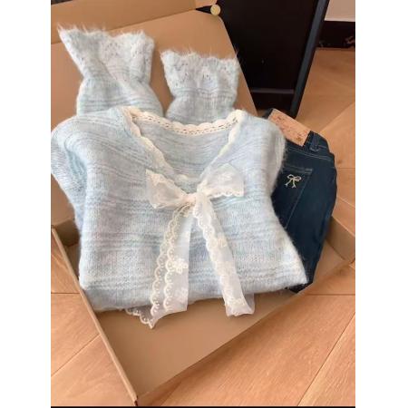 LN76404# 蕾丝花边V领...