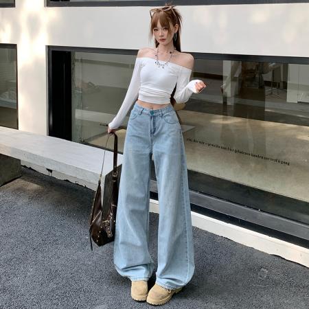 FA52027# 可拆卸屁帘阔腿牛仔裤女春装新款高腰设计感慵懒宽松裤子  服裝批發女裝批發服飾貨源