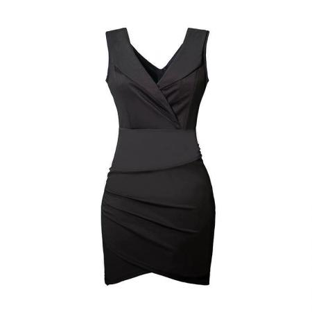 性感深V褶皱无袖收腰气质包臀一步裙女名媛风显瘦连衣裙  服裝批發女裝批發服飾貨源