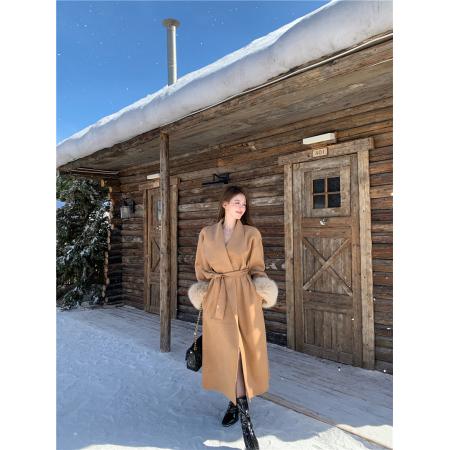 FA52041# 西装领洋气毛呢外套秋冬高级感收腰绑带中长款呢子大衣  服裝批發女裝批發服飾貨源