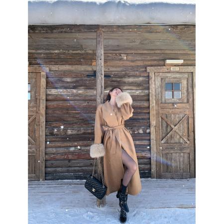 FA52041# 西装领洋气毛呢外套秋冬高级感收腰绑带中长款呢子大衣  服裝批發女裝批發服飾貨源