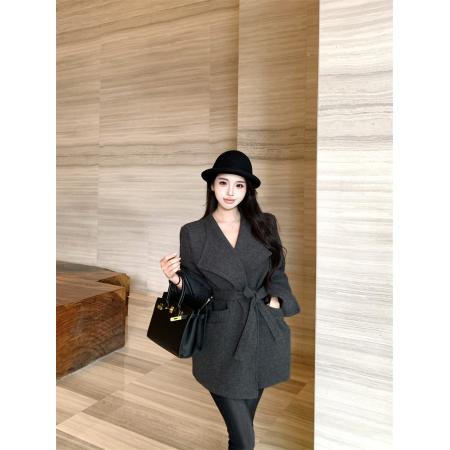 FA52042# 法式名媛温柔风加厚毛呢翻领系腰带收腰显瘦大衣外套女  服裝批發女裝批發服飾貨源