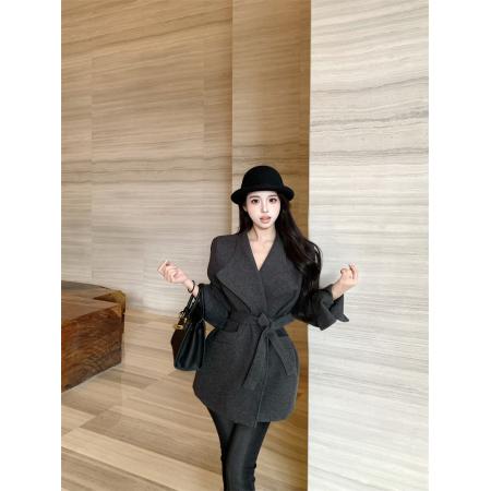 FA52042# 法式名媛温柔风加厚毛呢翻领系腰带收腰显瘦大衣外套女  服裝批發女裝批發服飾貨源