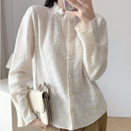 FA52045# 高品质设计师款全羊毛提花木耳领袖针织开衫  服裝批發女裝批發服飾貨源