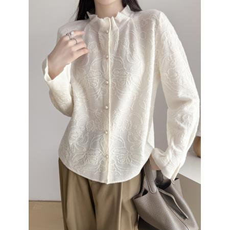 FA52045# 高品质设计师款全羊毛提花木耳领袖针织开衫  服裝批發女裝批發服飾貨源