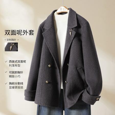 FA52046# 冬新款女装气质百搭翻领双面呢绵羊毛大衣外套  服裝批發女裝批發服飾貨源