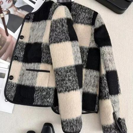 FA52049# 内里充绒加厚短款小香风外套女秋冬新款格子毛呢短款上衣  服裝批發女裝批發服飾貨源