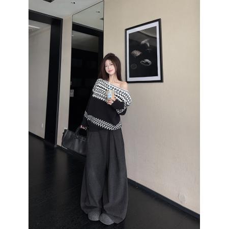 FA52058# 费尔岛软糯厚实复古老钱撞色提花套头毛衣  服裝批發女裝批發服飾貨源