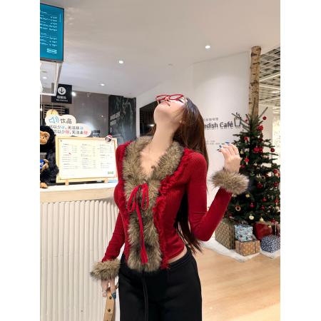 FA52059# 名门盛宴法式氛围感毛领设计感温柔修身打底针织衫上衣  服裝批發女裝批發服飾貨源