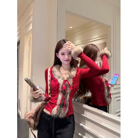 FA52059# 名门盛宴法式氛围感毛领设计感温柔修身打底针织衫上衣  服裝批發女裝批發服飾貨源