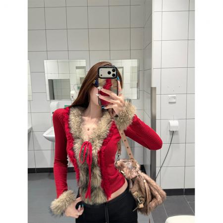 FA52059# 名门盛宴法式氛围感毛领设计感温柔修身打底针织衫上衣  服裝批發女裝批發服飾貨源