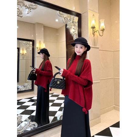 FA52060# 格温多琳时尚休闲蝙蝠袖小众上衣内搭+斗篷两件套  服裝批發女裝批發服飾貨源