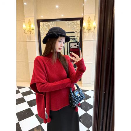 FA52060# 格温多琳时尚休闲蝙蝠袖小众上衣内搭+斗篷两件套  服裝批發女裝批發服飾貨源