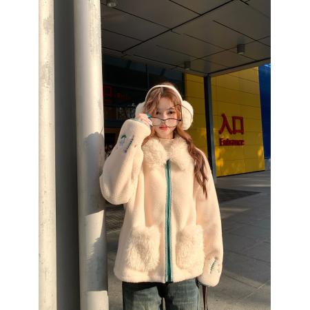 FA52062# 香山树雪花精致绣花仿羊羔毛毛领短外套加厚秋冬  服裝批發女裝批發服飾貨源
