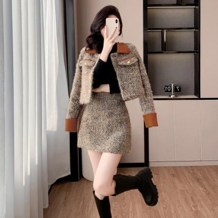 FA52066# 法式冬季新款气质优雅干练显瘦加厚保暖洋气羽绒小香风两件套  服裝批發女裝批發服飾貨源