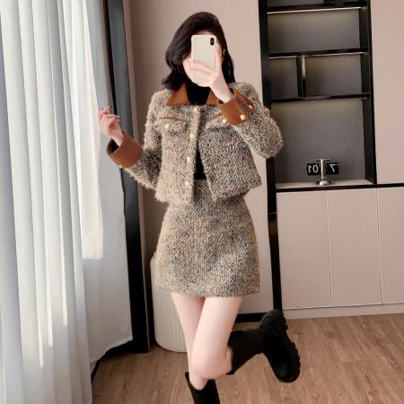 FA52066# 法式冬季新款气质优雅干练显瘦加厚保暖洋气羽绒小香风两件套  服裝批發女裝批發服飾貨源