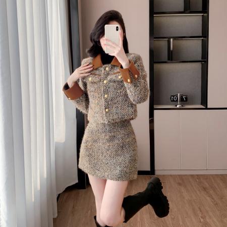 FA52066# 法式冬季新款气质优雅干练显瘦加厚保暖洋气羽绒小香风两件套  服裝批發女裝批發服飾貨源