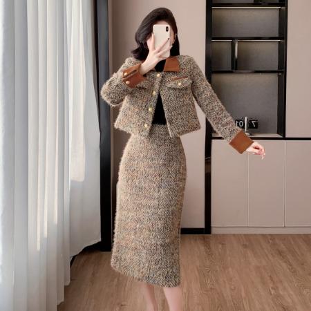 FA52066# 法式冬季新款气质优雅干练显瘦加厚保暖洋气羽绒小香风两件套  服裝批發女裝批發服飾貨源