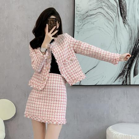 FA52068# 高雅织带小香风外套半裙套装女秋季新款气质修身上衣短裙  服裝批發女裝批發服飾貨源