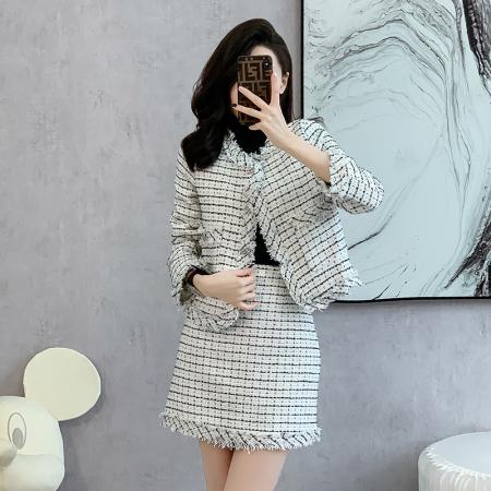 FA52068# 高雅织带小香风外套半裙套装女秋季新款气质修身上衣短裙  服裝批發女裝批發服飾貨源