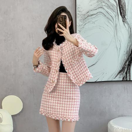 FA52068# 高雅织带小香风外套半裙套装女秋季新款气质修身上衣短裙  服裝批發女裝批發服飾貨源