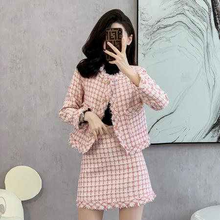 FA52068# 高雅织带小香风外套半裙套装女秋季新款气质修身上衣短裙  服裝批發女裝批發服飾貨源