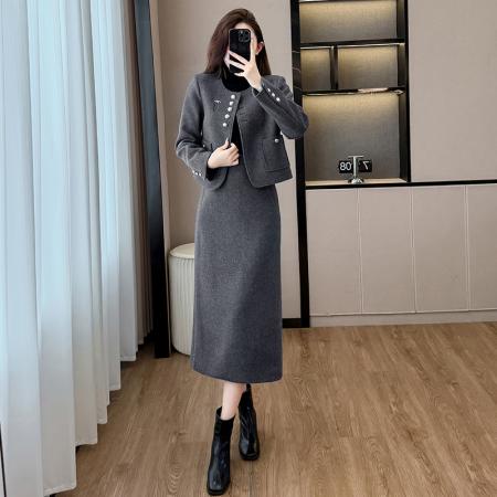 FA52069# 毛呢西装套装裙女秋冬新款高级感气质名媛小香风职业装  服裝批發女裝批發服飾貨源