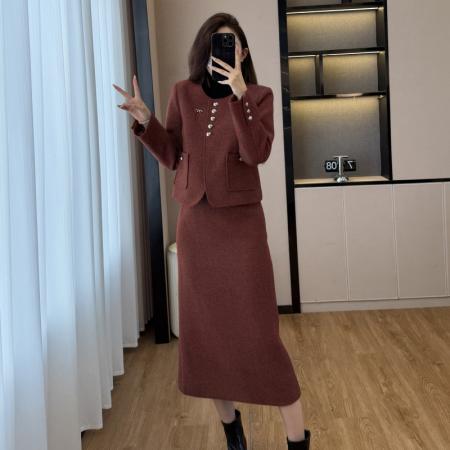 FA52069# 毛呢西装套装裙女秋冬新款高级感气质名媛小香风职业装  服裝批發女裝批發服飾貨源