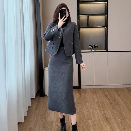FA52069# 毛呢西装套装裙女秋冬新款高级感气质名媛小香风职业装  服裝批發女裝批發服飾貨源