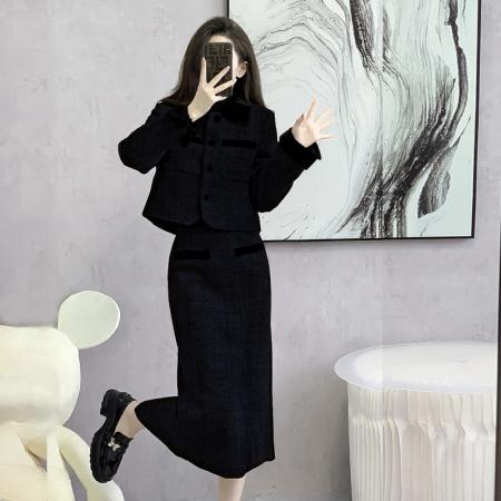 FA52070# 高个子秋冬季红色订婚小香风千金套装裙胖mm大码加长版大骨架穿搭  服裝批發女裝批發服飾貨源