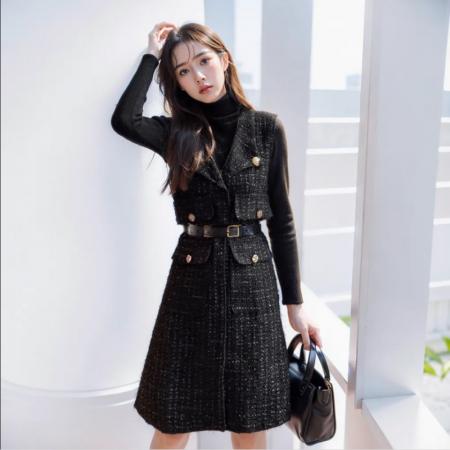 FA52071# 小香风连衣裙女早秋新款秋冬季穿搭一整套高级感两件套装裙  服裝批發女裝批發服飾貨源