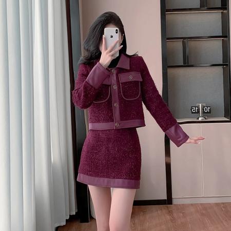 FA52072# 韩版设计感气质小香风两件套女装秋冬新款轻奢亮闪闪御姐外套短裙  服裝批發女裝批發服飾貨源