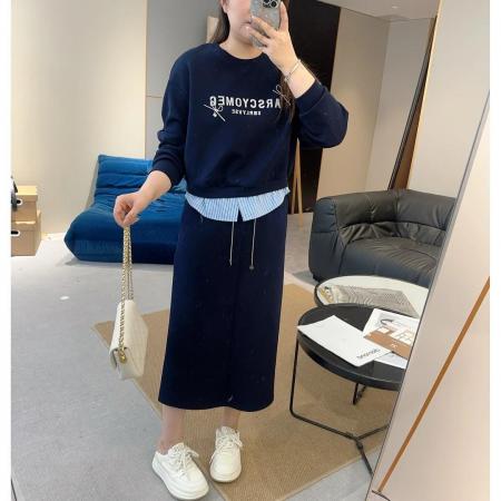 FA52076# 小个子穿搭一整套秋季新款显瘦卫衣拼接衬衣下摆半身裙两件套装女  服裝批發女裝批發服飾貨源