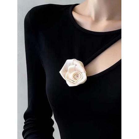 FA52077# 甜辣妹不规则立体花朵镂空春秋莫代尔打底衫内搭修身正肩上衣  服裝批發女裝批發服飾貨源