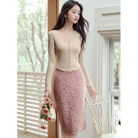 FA52081# 娇养常服日常舒适亲肤百搭针织开衫蕾丝半身裙  服裝批發女裝批發服飾貨源