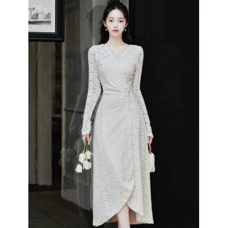 贾加厚蕾丝刺绣褶皱弹力收腰气质...