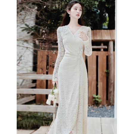 FA52084# 贾加厚蕾丝刺绣褶皱弹力收腰气质连衣裙女  服裝批發女裝批發服飾貨源