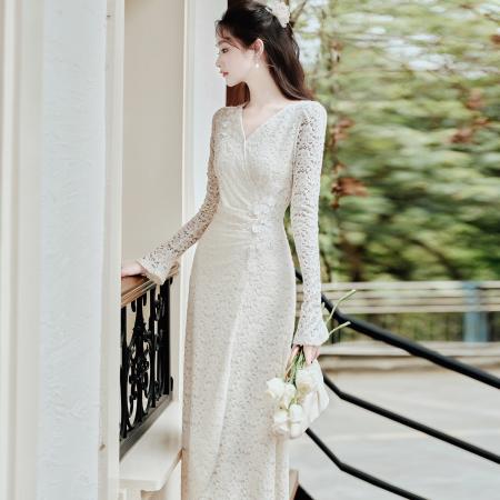 FA52084# 贾加厚蕾丝刺绣褶皱弹力收腰气质连衣裙女  服裝批發女裝批發服飾貨源