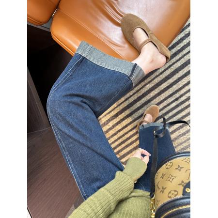 FA52088# 直筒卷边大码牛仔裤女秋新款胖mm显瘦百搭时尚遮胯九分阔腿裤  服裝批發女裝批發服飾貨源