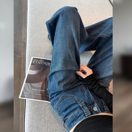 FA52089# 阔腿喇叭牛仔裤女秋冬季新款宽松洋气辣妹爆款设计感直筒裤子  服裝批發女裝批發服飾貨源