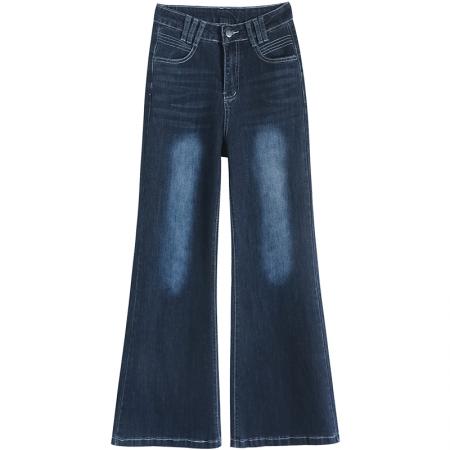 FA52093# 复古高腰微喇阔腿牛仔裤女秋冬季遮肉显瘦窄版宽松百搭垂感拖地裤  服裝批發女裝批發服飾貨源