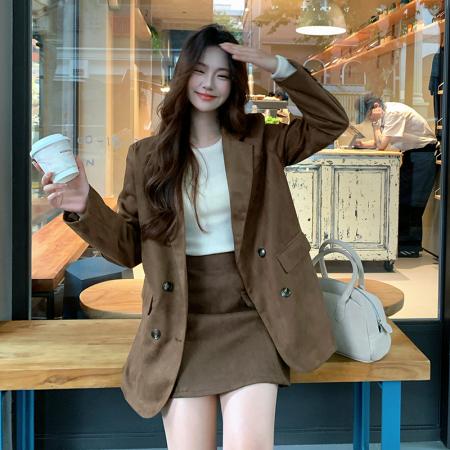 FA52096# 有货单排扣老钱风常规秋季百搭设计感西装外套  服裝批發女裝批發服飾貨源