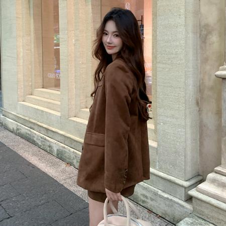 FA52096# 有货单排扣老钱风常规秋季百搭设计感西装外套  服裝批發女裝批發服飾貨源