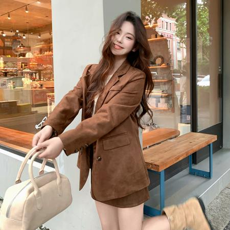 FA52096# 有货单排扣老钱风常规秋季百搭设计感西装外套  服裝批發女裝批發服飾貨源