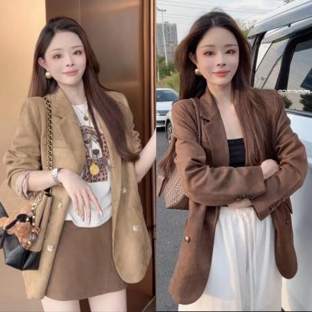 FA52098# 单排扣老钱风常规秋季百搭设计感西装外套  服裝批發女裝批發服飾貨源